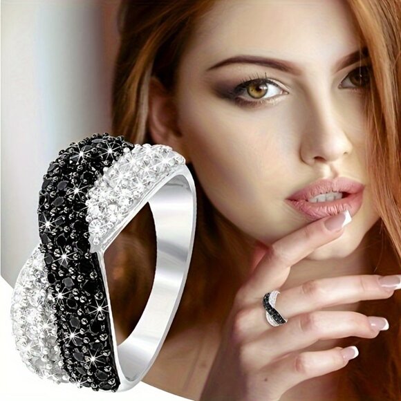 Passion of Essence Jewelry - Striking Black and Silver Crossover Ring